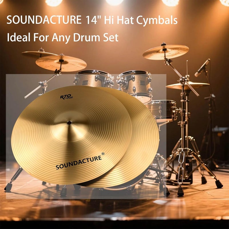 SOUNDACTURE 14" Hi Hat Cymbals Pair(14"Hi-Hats) – Drum Cymbals for Drum Set – Bright Sound, Crisp, Smooth, and Durable Hi-Hat Cymbals for Drummers - Image 5